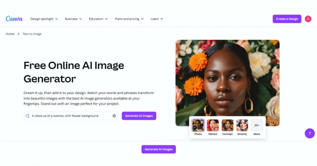 Canva Ai image generator tool